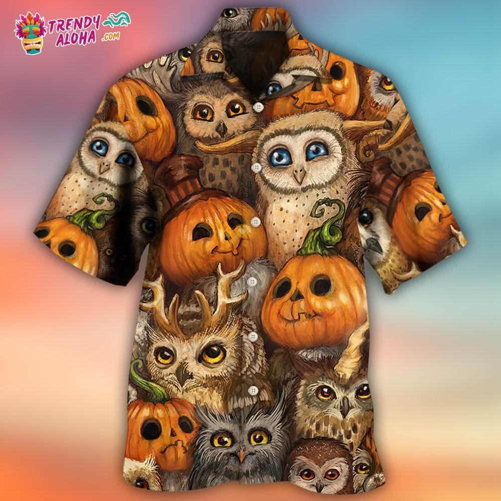 Halloween Owl Pumpkin Pattern Hawaiian Shirt – Trendy Aloha