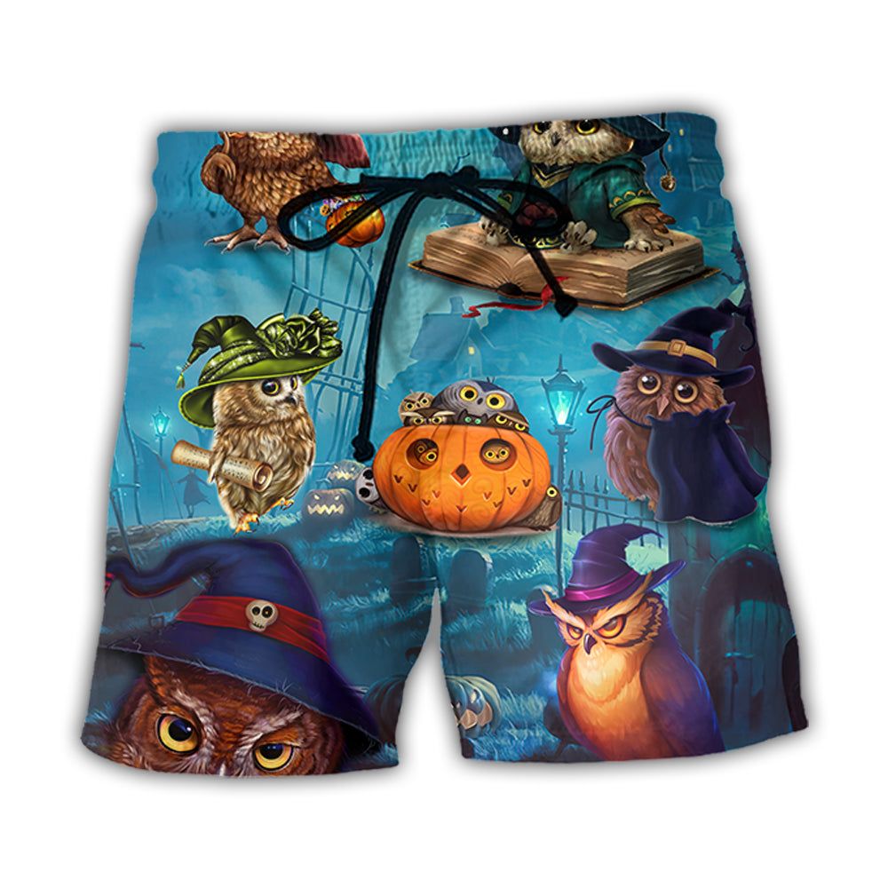 Halloween Owl Witch Sky Night Trendy Aloha Hawaiian Beach Shorts