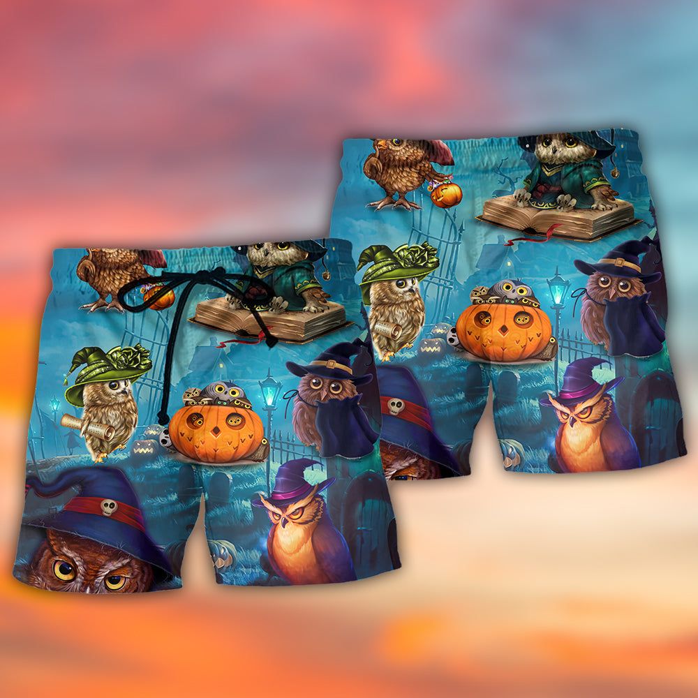 Halloween Owl Witch Sky Night Trendy Aloha Hawaiian Beach Shorts