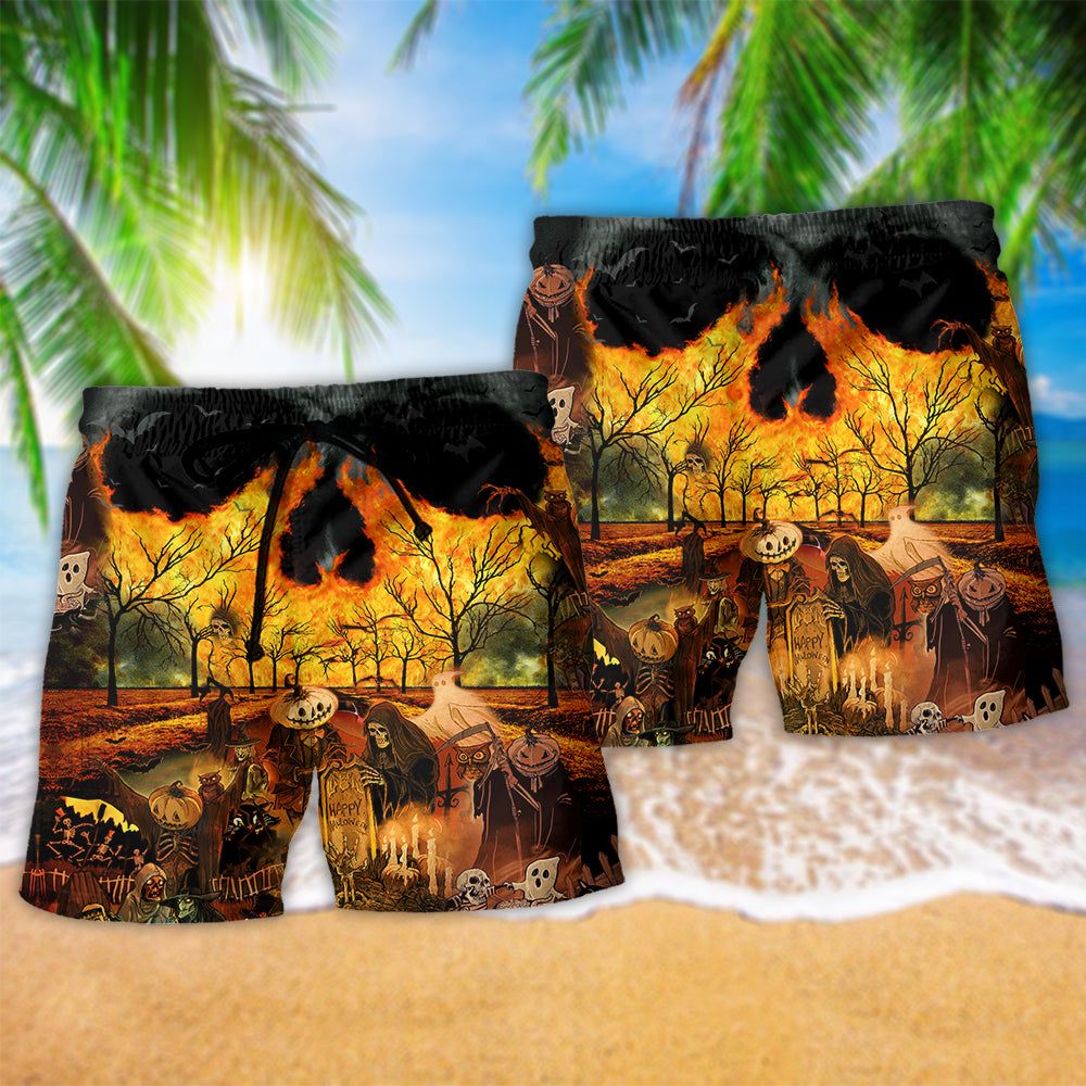 Halloween Party Colorful Trendy Aloha Hawaiian Beach Shorts
