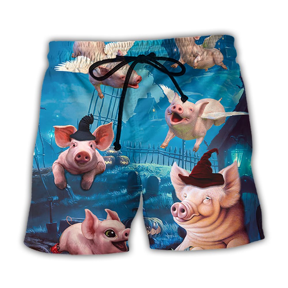 Halloween Pig Fly Pumpkin Scary Trendy Aloha Hawaiian Beach Shorts