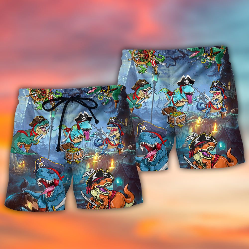 Halloween Pirate Dinosaur Scary Trendy Aloha Hawaiian Beach Shorts