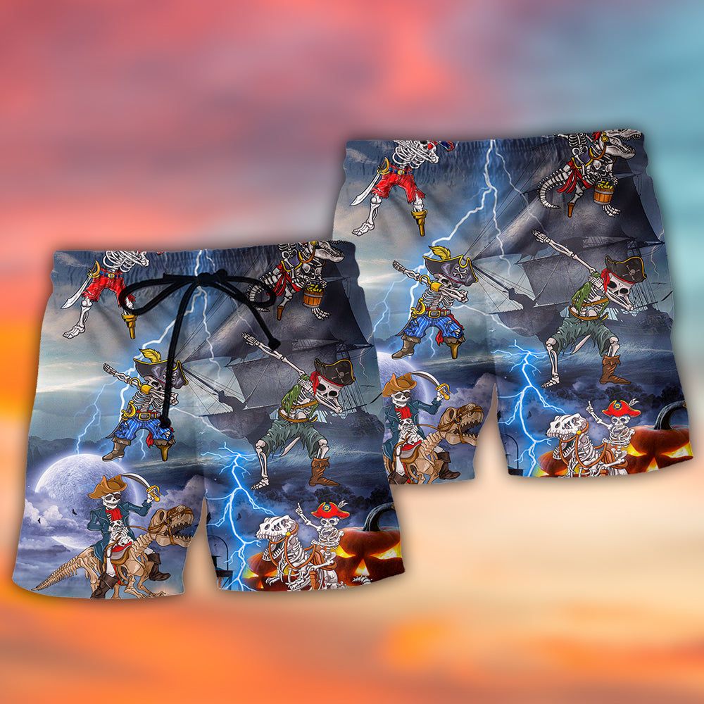 Halloween Pirate Skeleton Scary Trendy Aloha Hawaiian Beach Shorts