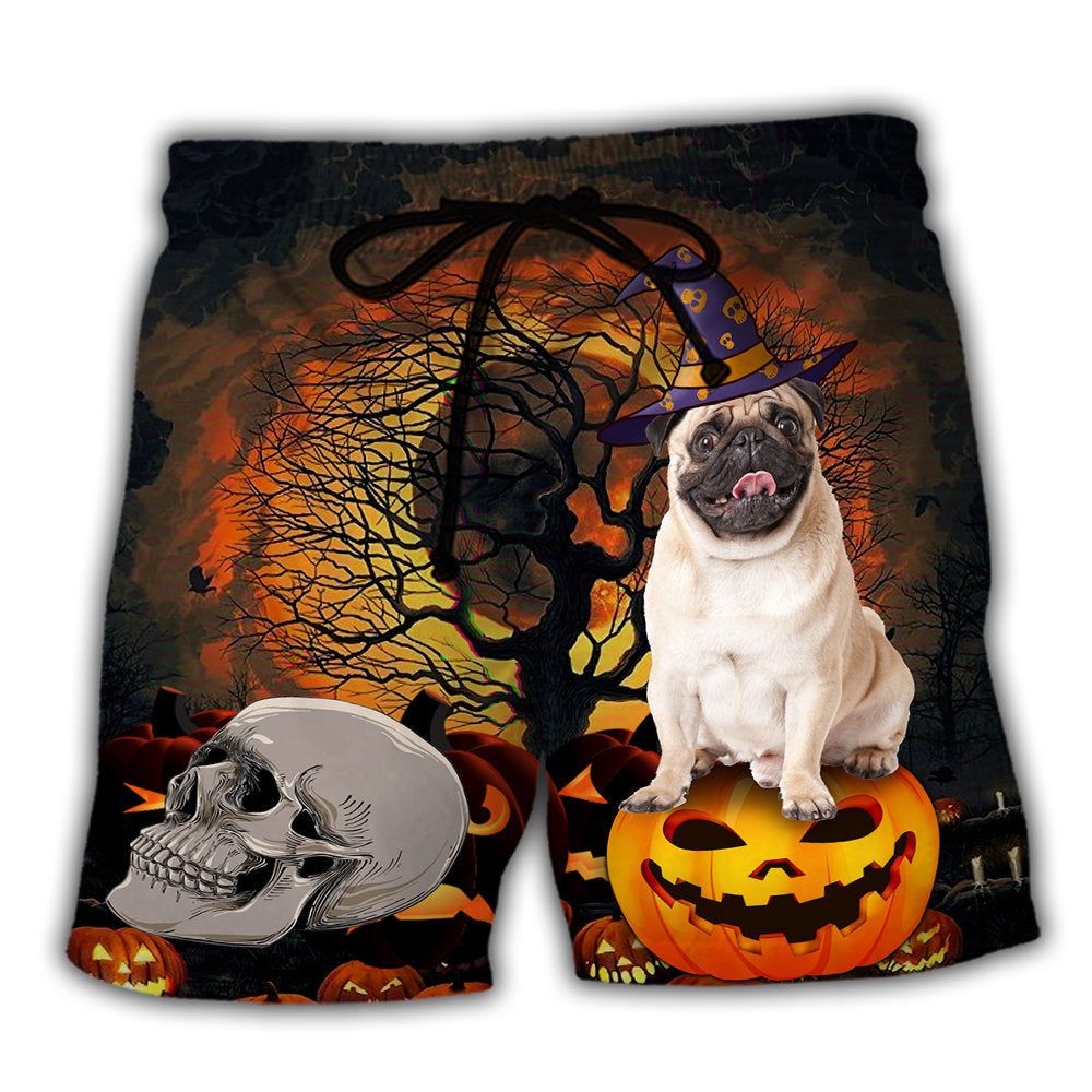 Halloween Pug My Lovely Dog Trendy Aloha Hawaiian Beach Shorts