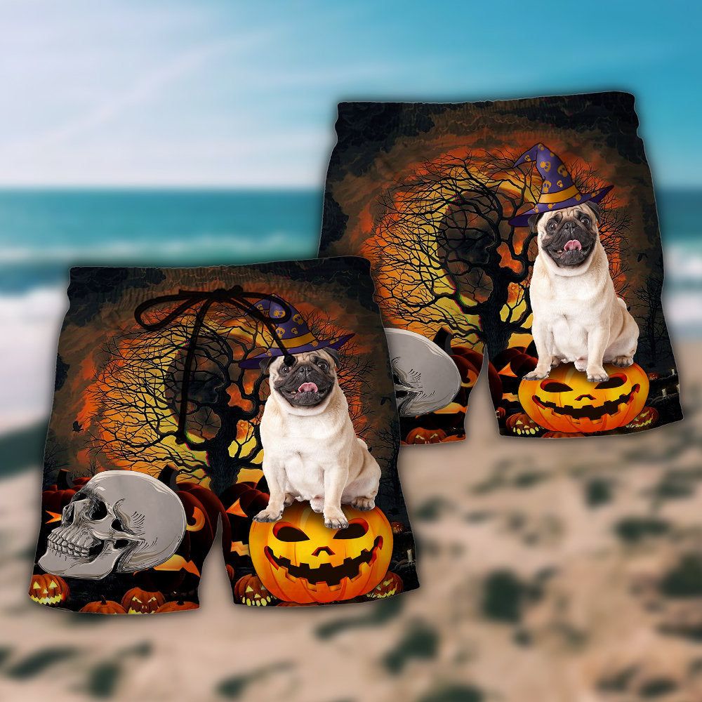 Halloween Pug My Lovely Dog Trendy Aloha Hawaiian Beach Shorts