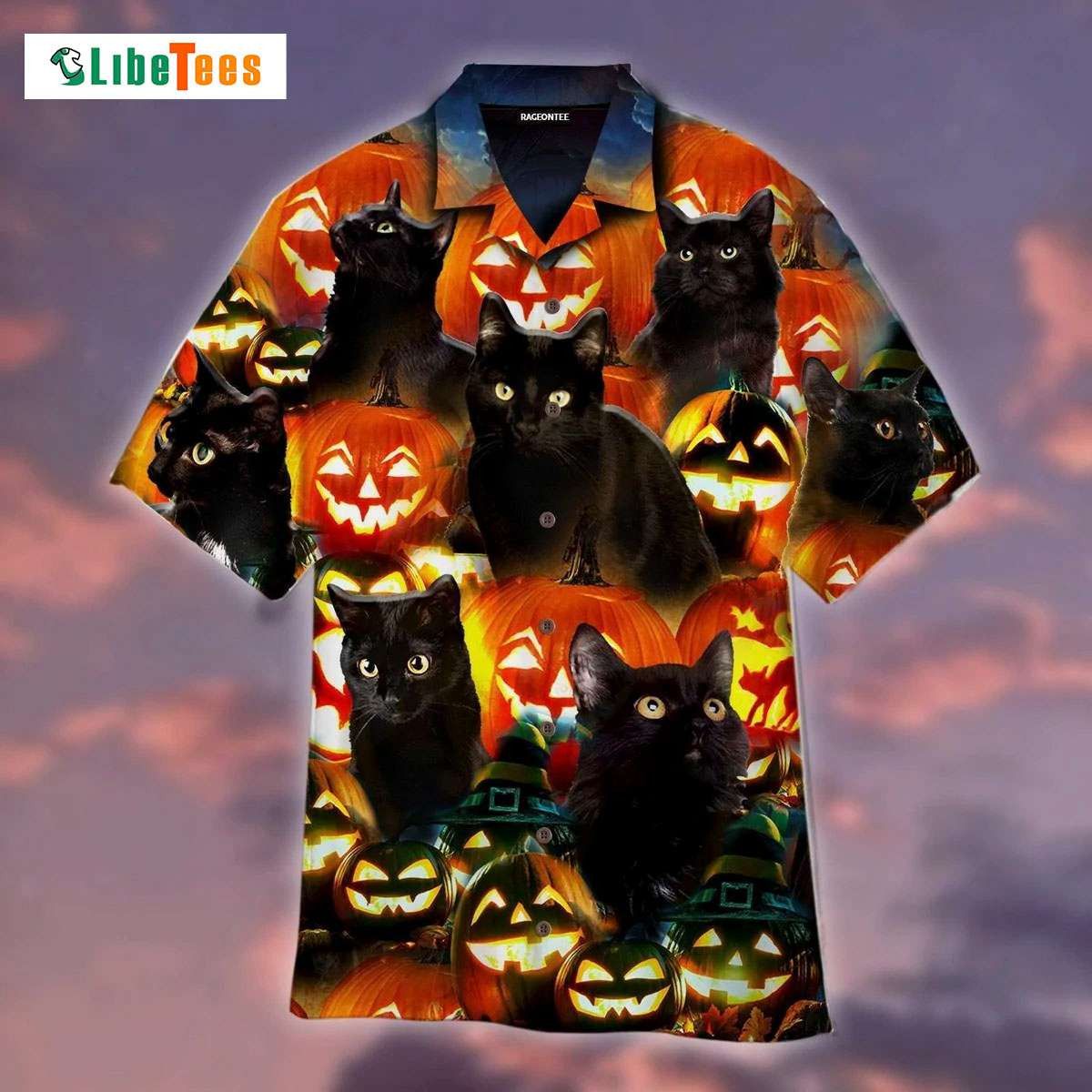 Halloween Pumkin Black Cats, Cat Trendy Hawaiian Shirt Perfect Gifts For Your Loved Ones