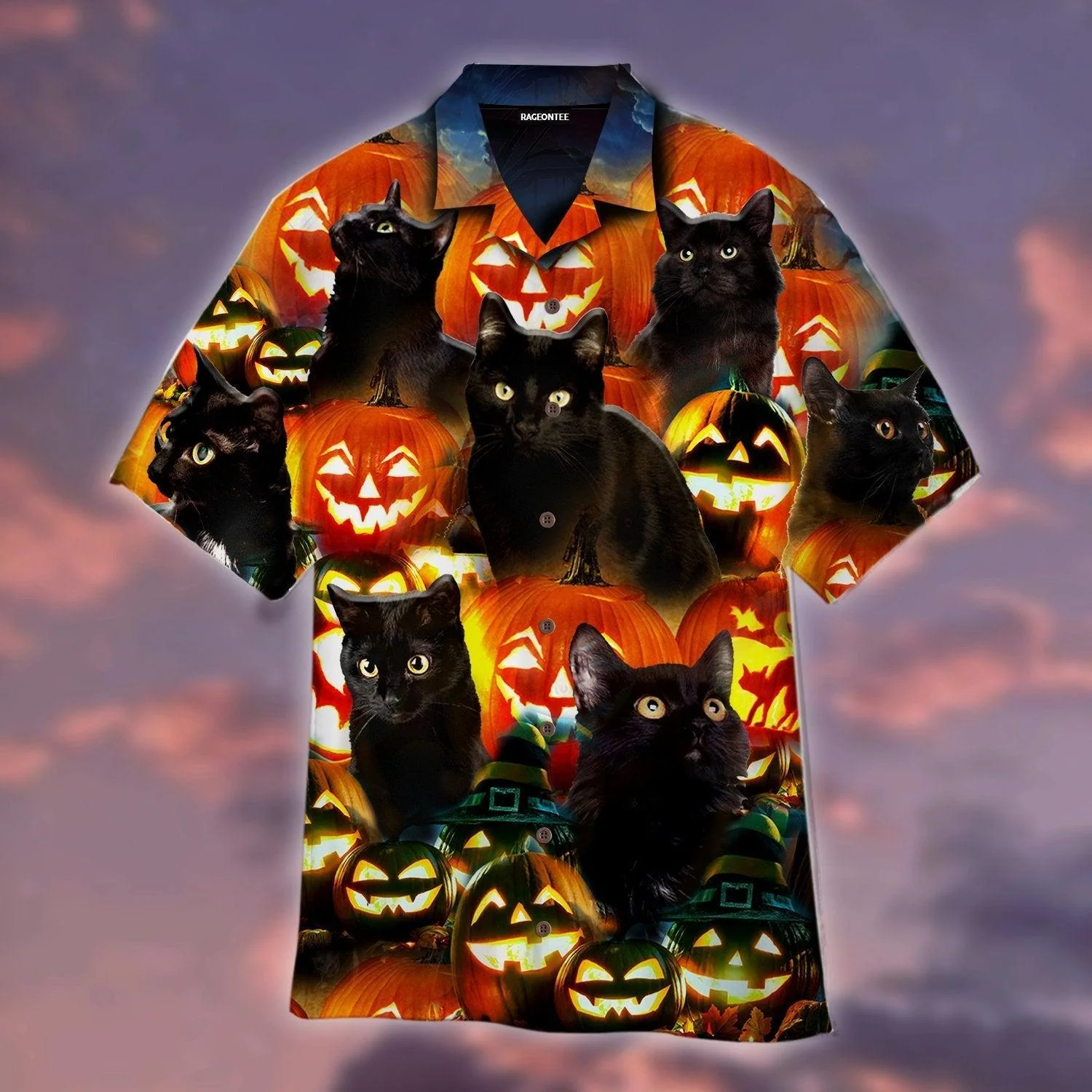 Halloween Pumkin Black Cats Hawaiian Shirt For