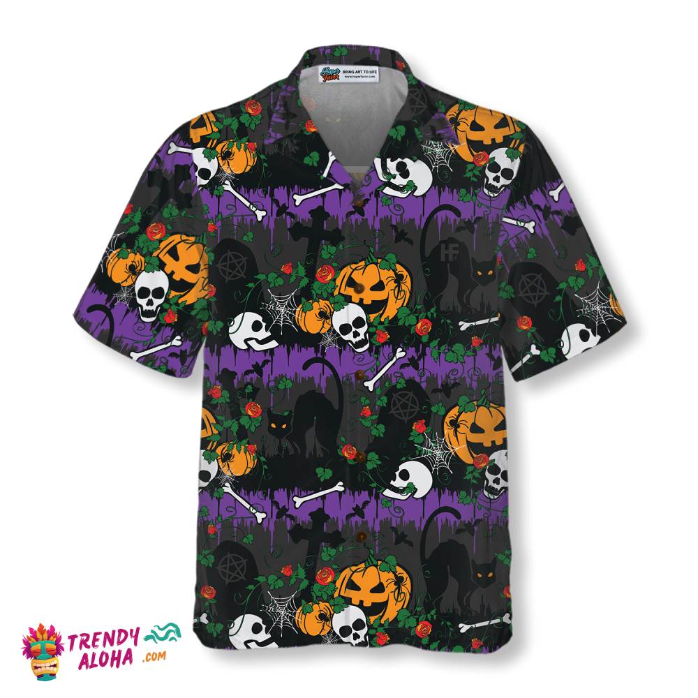 Halloween Pumpkin And Black Cats Hawaiian Shirt