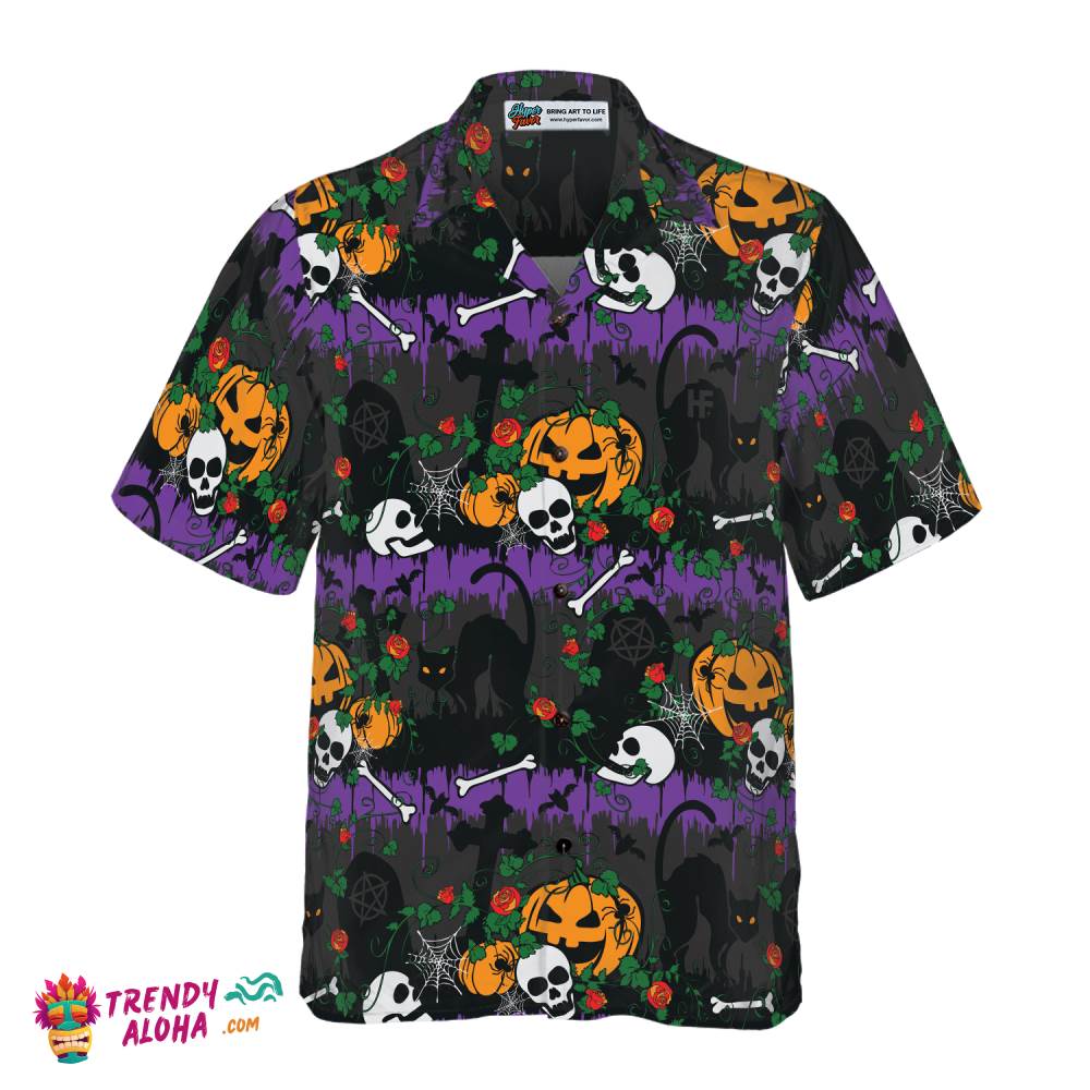 Halloween Pumpkin And Black Cats Hawaiian Shirt