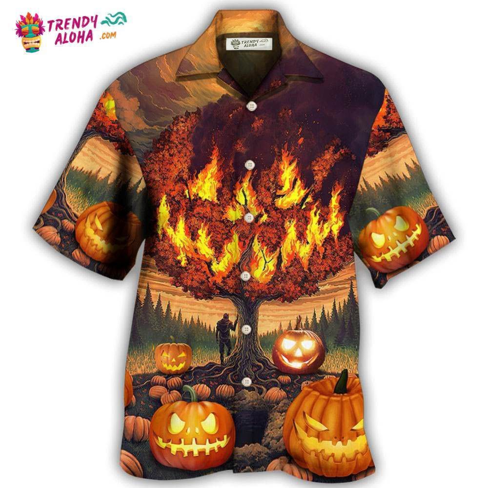 Halloween Pumpkin Burning Crazy Style Hawaiian Shirt – Trendy Aloha Halloween Pumpkin Burning Crazy Style Hawaiian Shirt – Trendy Aloha