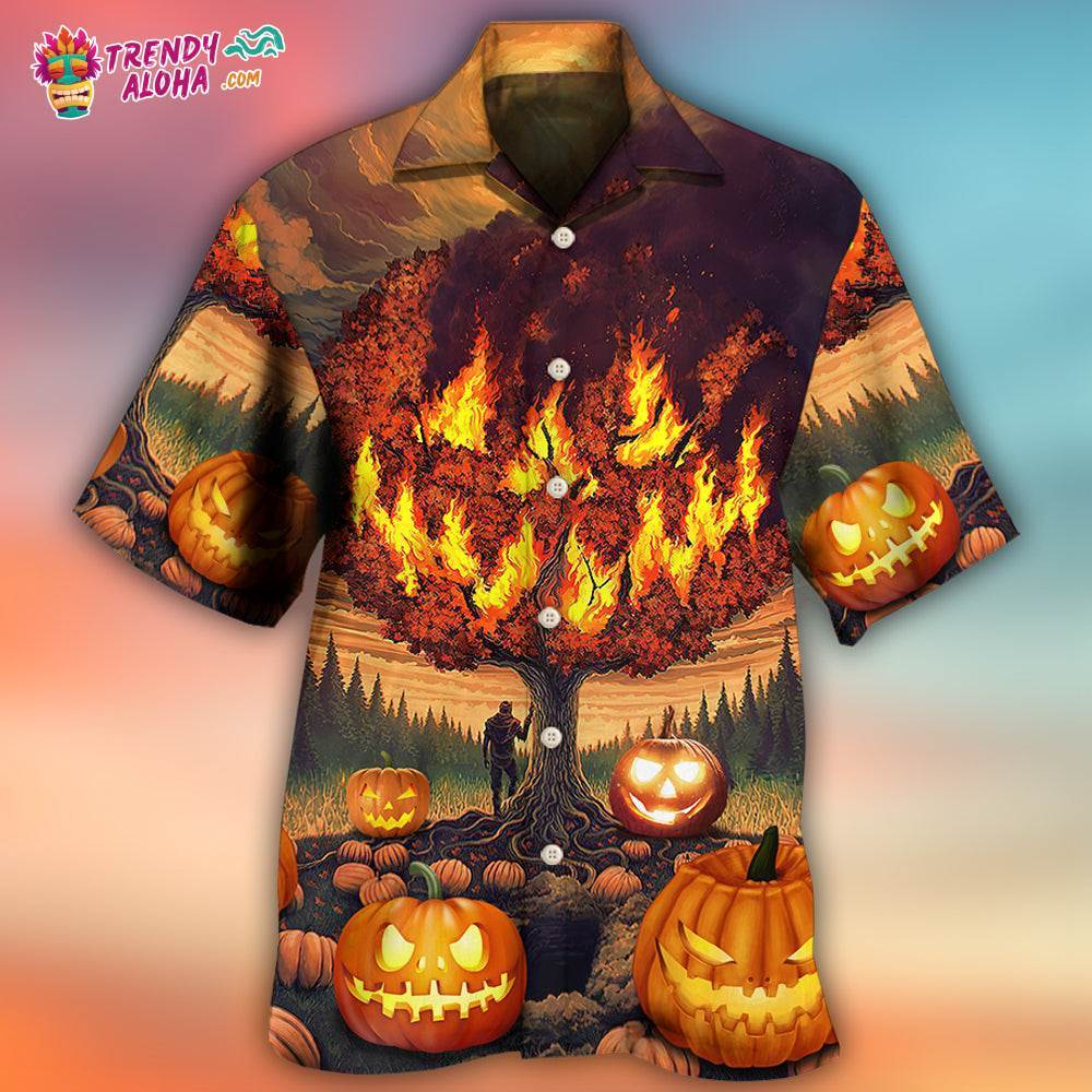Halloween Pumpkin Burning Crazy Style Hawaiian Shirt – Trendy Aloha