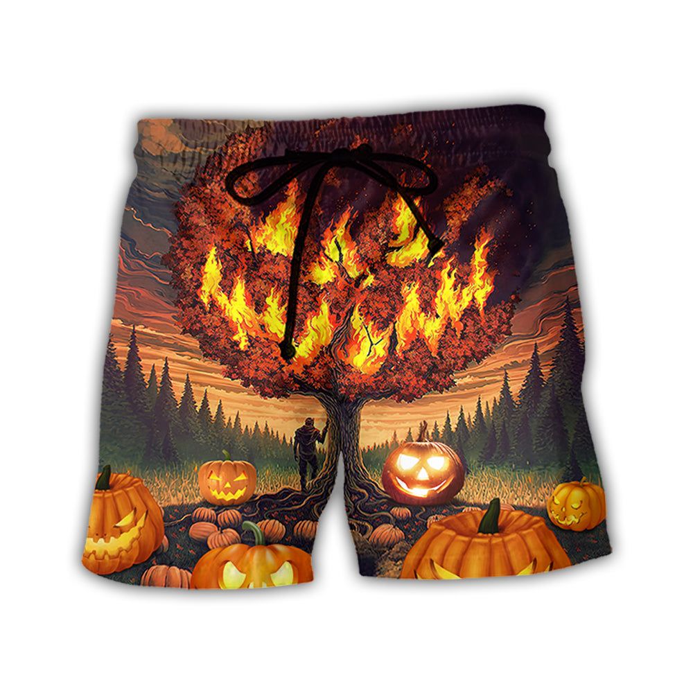 Halloween Pumpkin Burning Crazy Style Trendy Aloha Hawaiian Beach Shorts