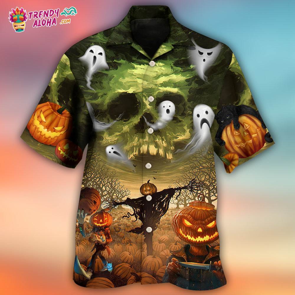 Halloween Pumpkin Crazy Ghost Style Hawaiian Shirt – Trendy Aloha