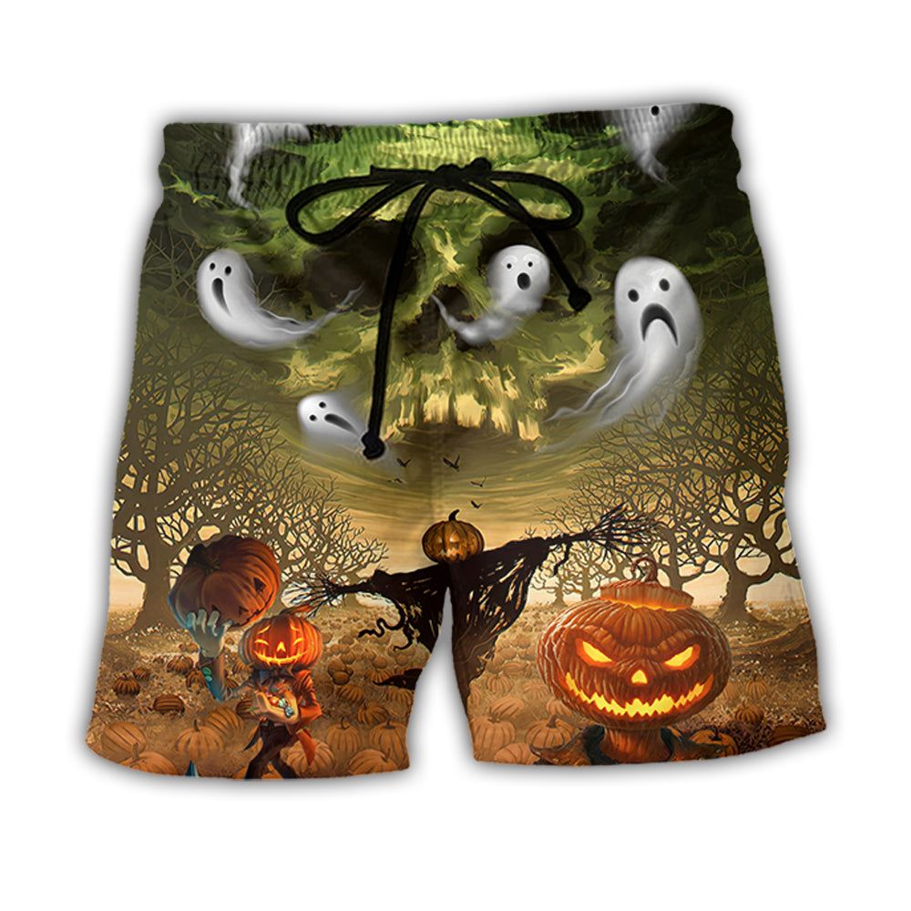 Halloween Pumpkin Crazy Ghost Style Trendy Aloha Hawaiian Beach Shorts