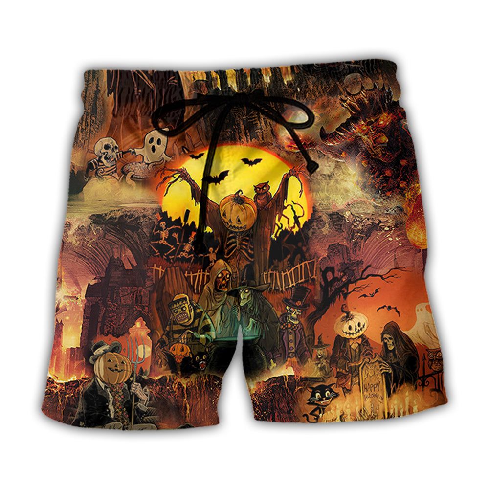 Halloween Pumpkin Ghost Scary Trendy Aloha Hawaiian Beach Shorts