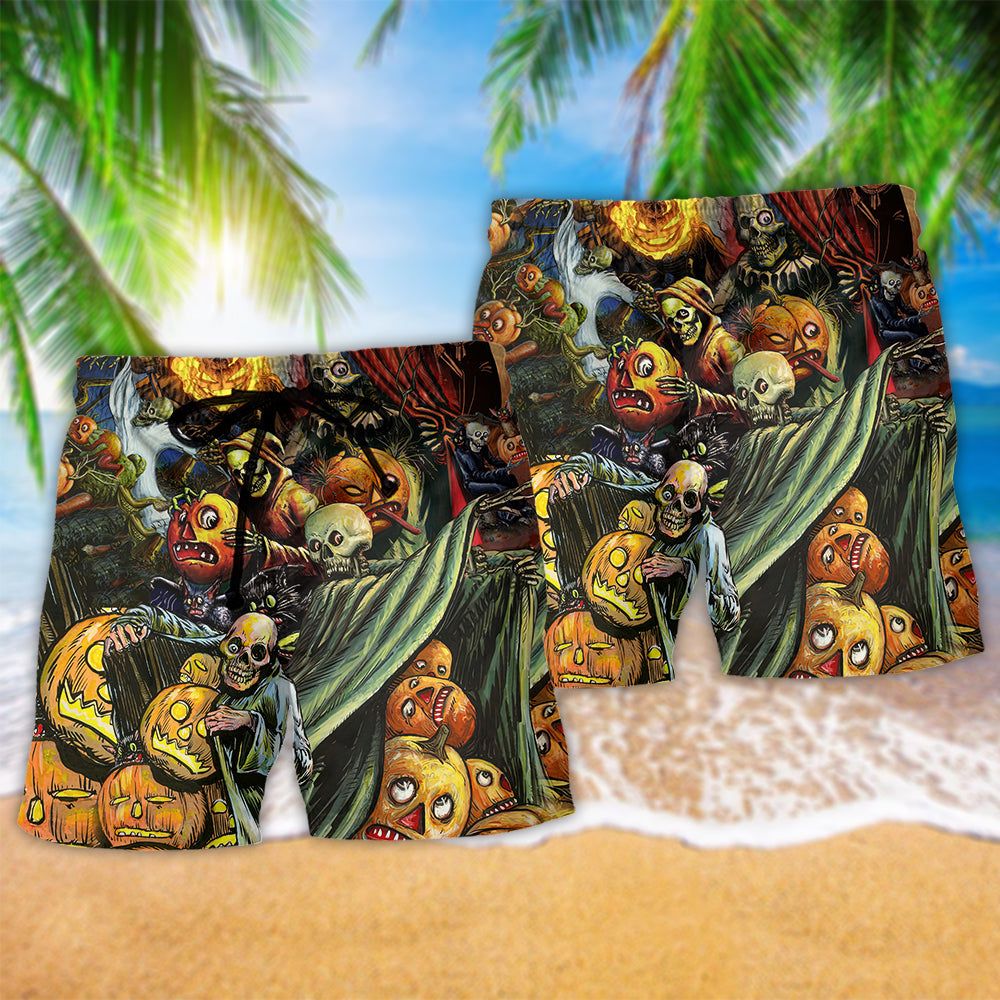 Halloween Pumpkin Scary Lover Trendy Aloha Hawaiian Beach Shorts