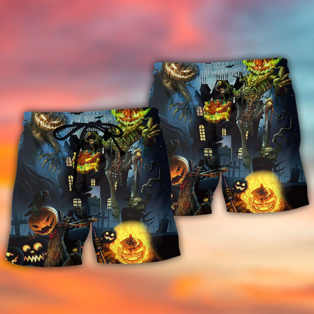 Halloween Pumpkin Scary Sky Night Trendy Aloha Hawaiian Beach Shorts