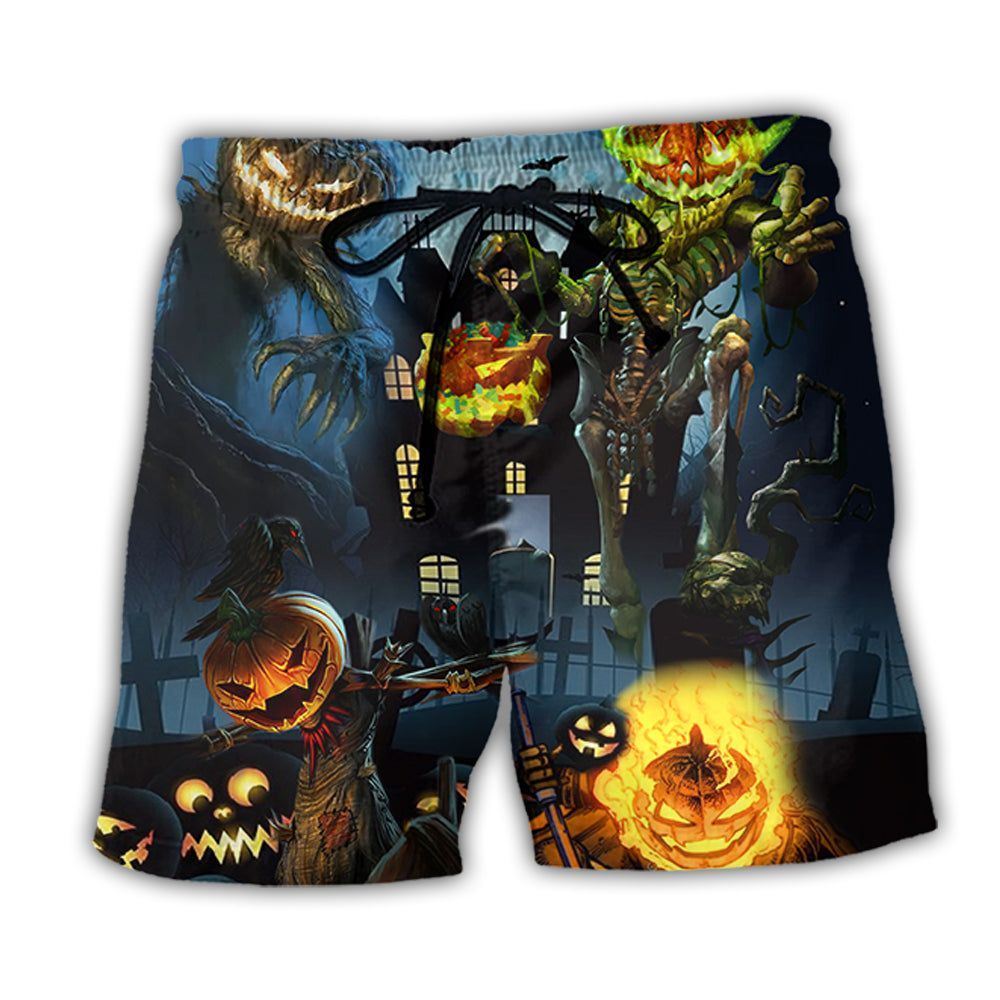 Halloween Pumpkin Scary Sky Night Trendy Aloha Hawaiian Beach Shorts