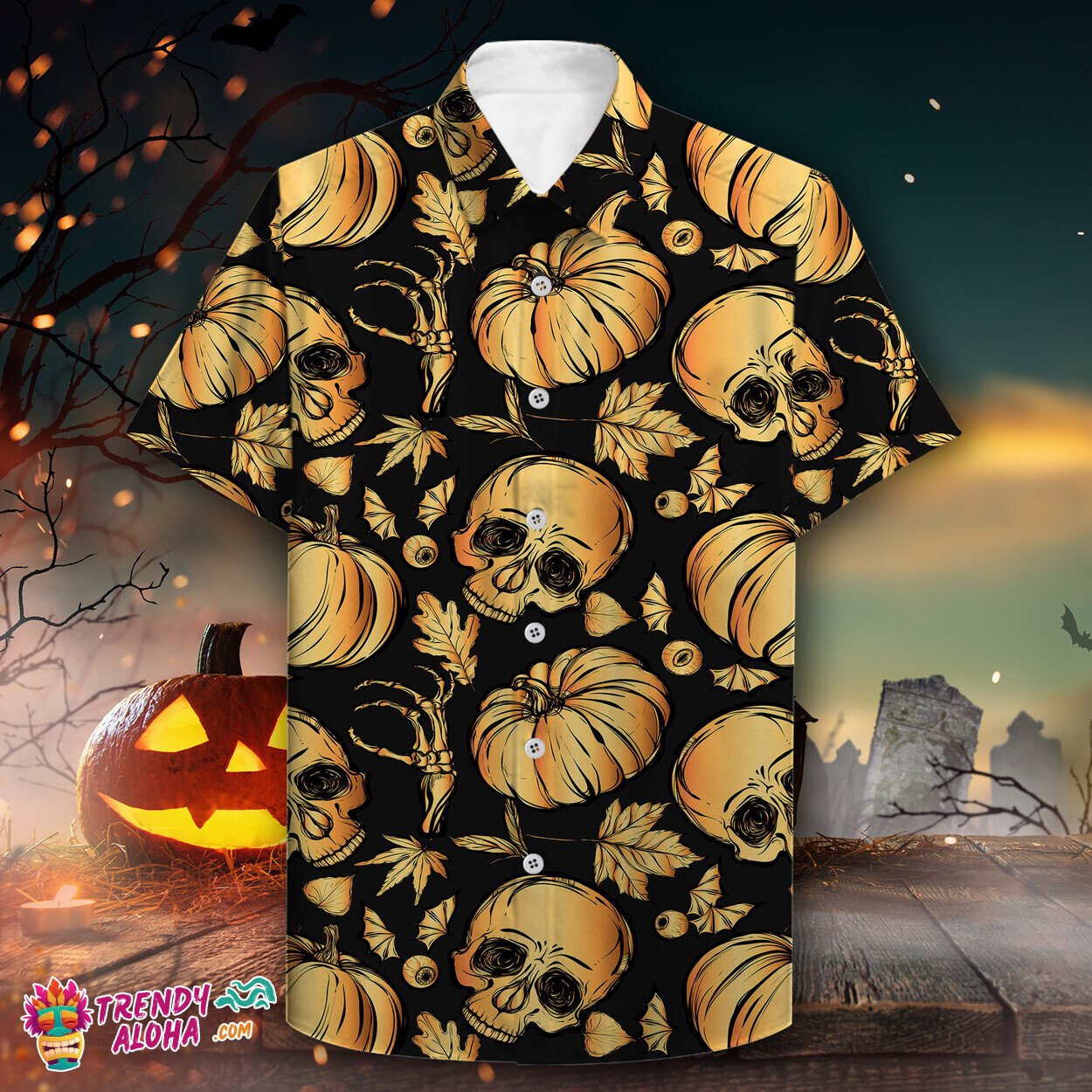 Halloween Pumpkin Skull Spirit Party Premium Hawaiian Shirt