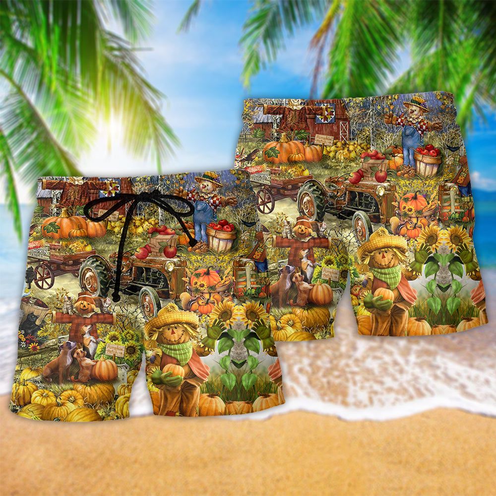 Halloween Pumpkin Smile Style Trendy Aloha Hawaiian Beach Shorts