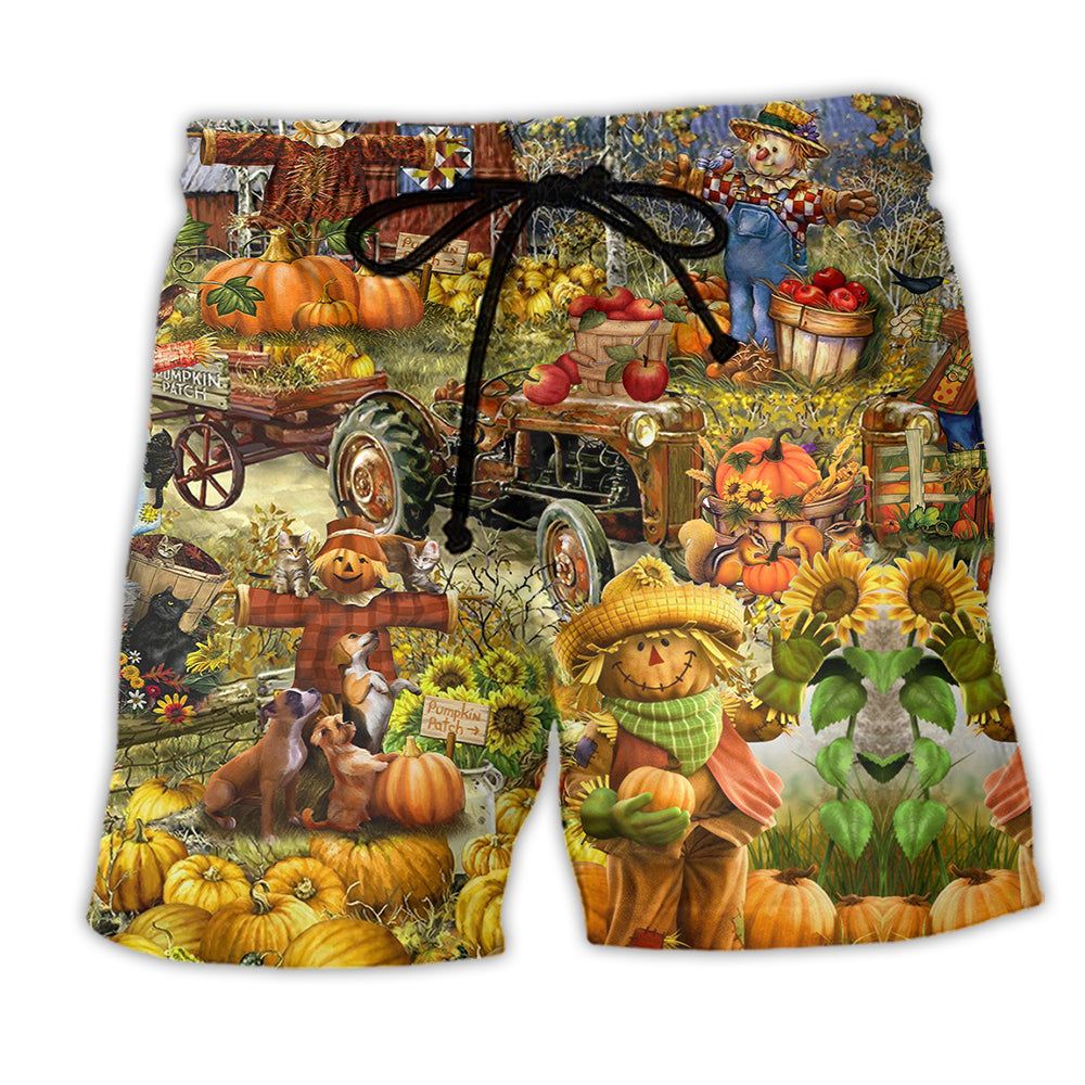 Halloween Pumpkin Smile Style Trendy Aloha Hawaiian Beach Shorts