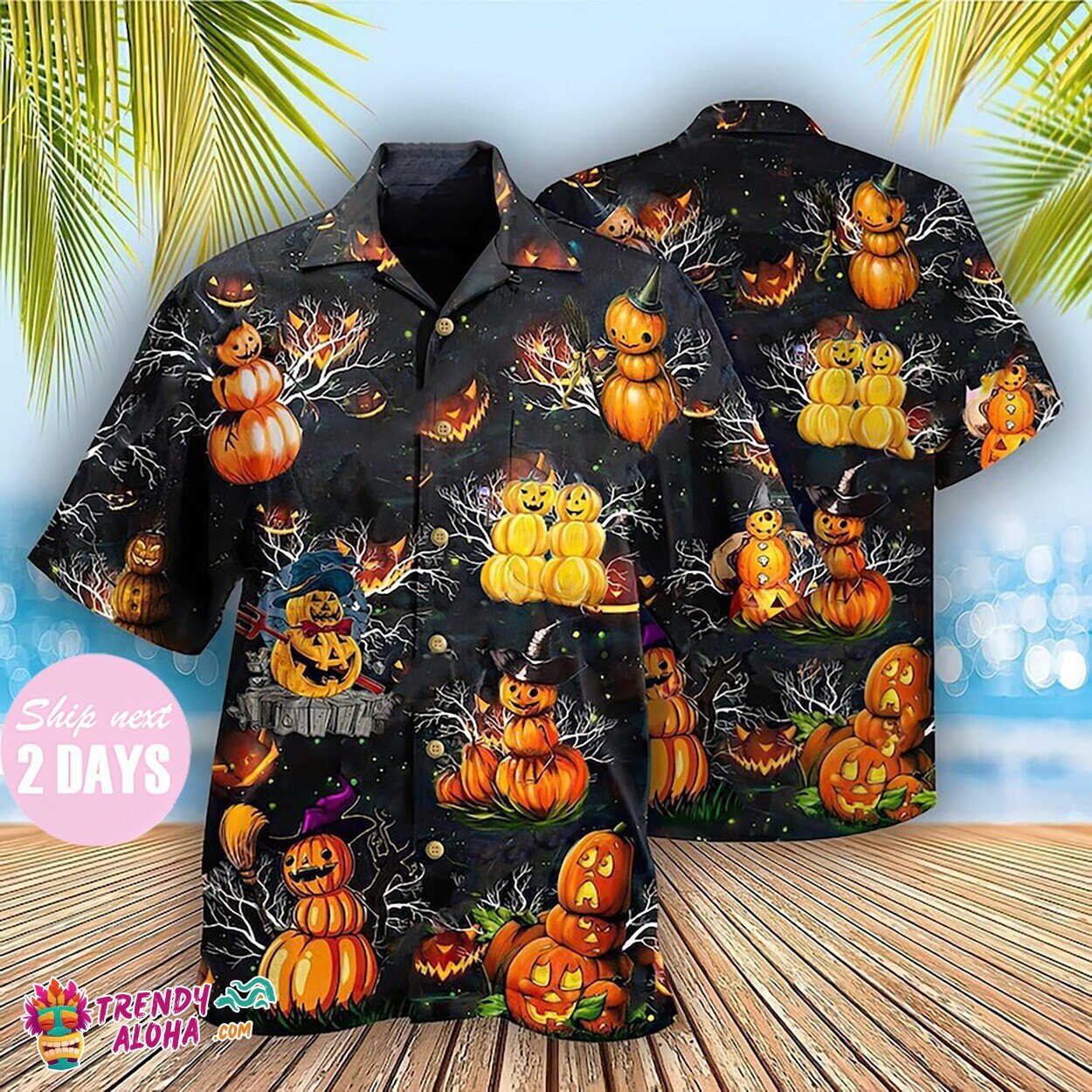 Halloween Pumpkin Tropical Soft Aloha Shirt for Beach Summer Fun