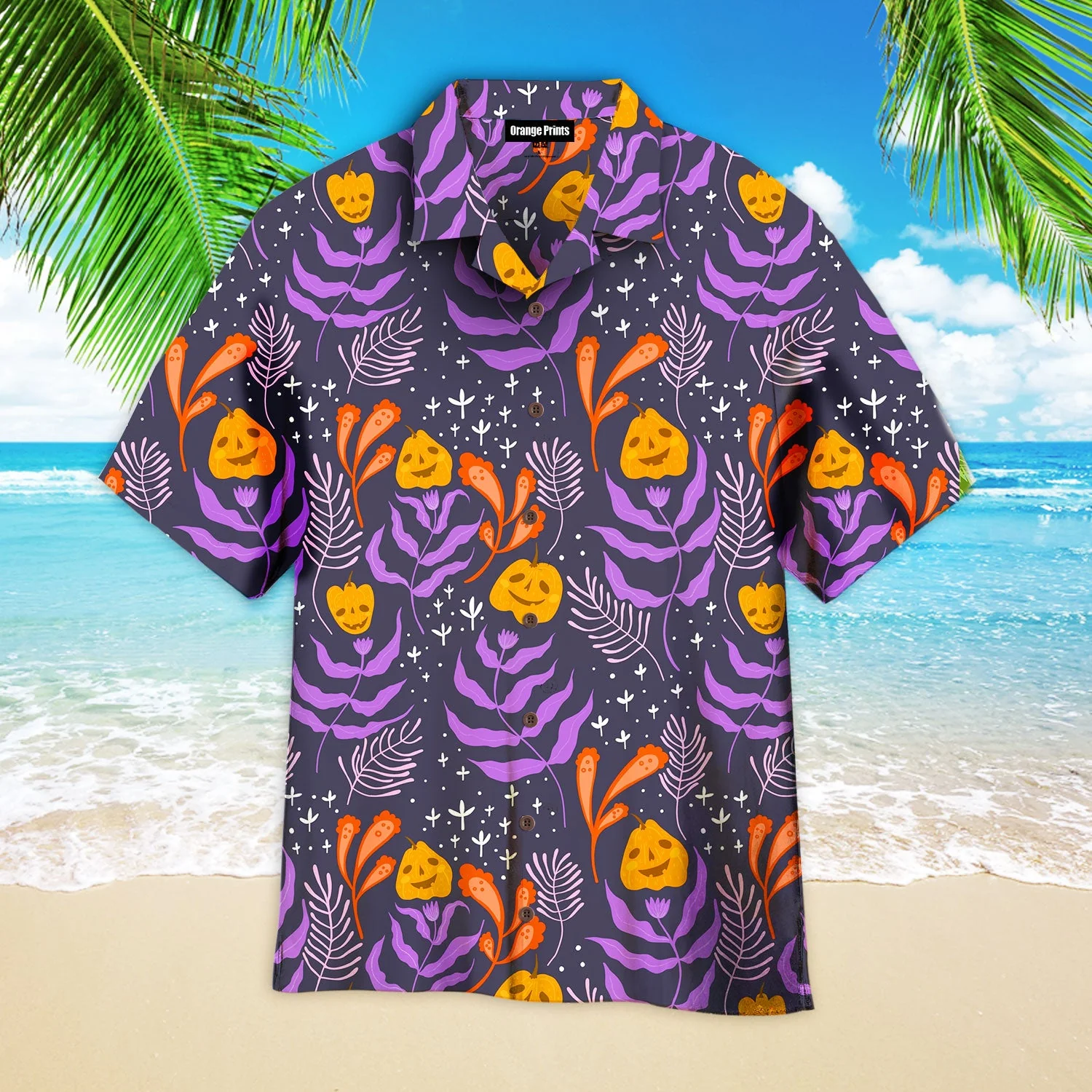 Halloween Pumpkins Tropical Pattern Trendy Hawaiian Shirt For Aloha Shirt