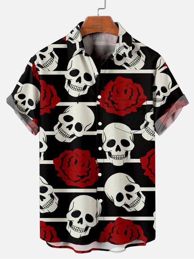 Halloween Rose Skull Men’s Short Sleeve Shirt