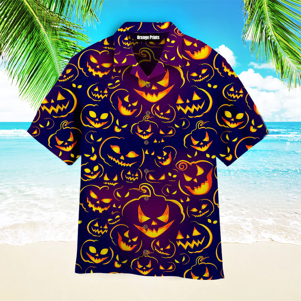 Halloween Scary Pumkin Ghost Aloha Trendy Hawaiian Shirts