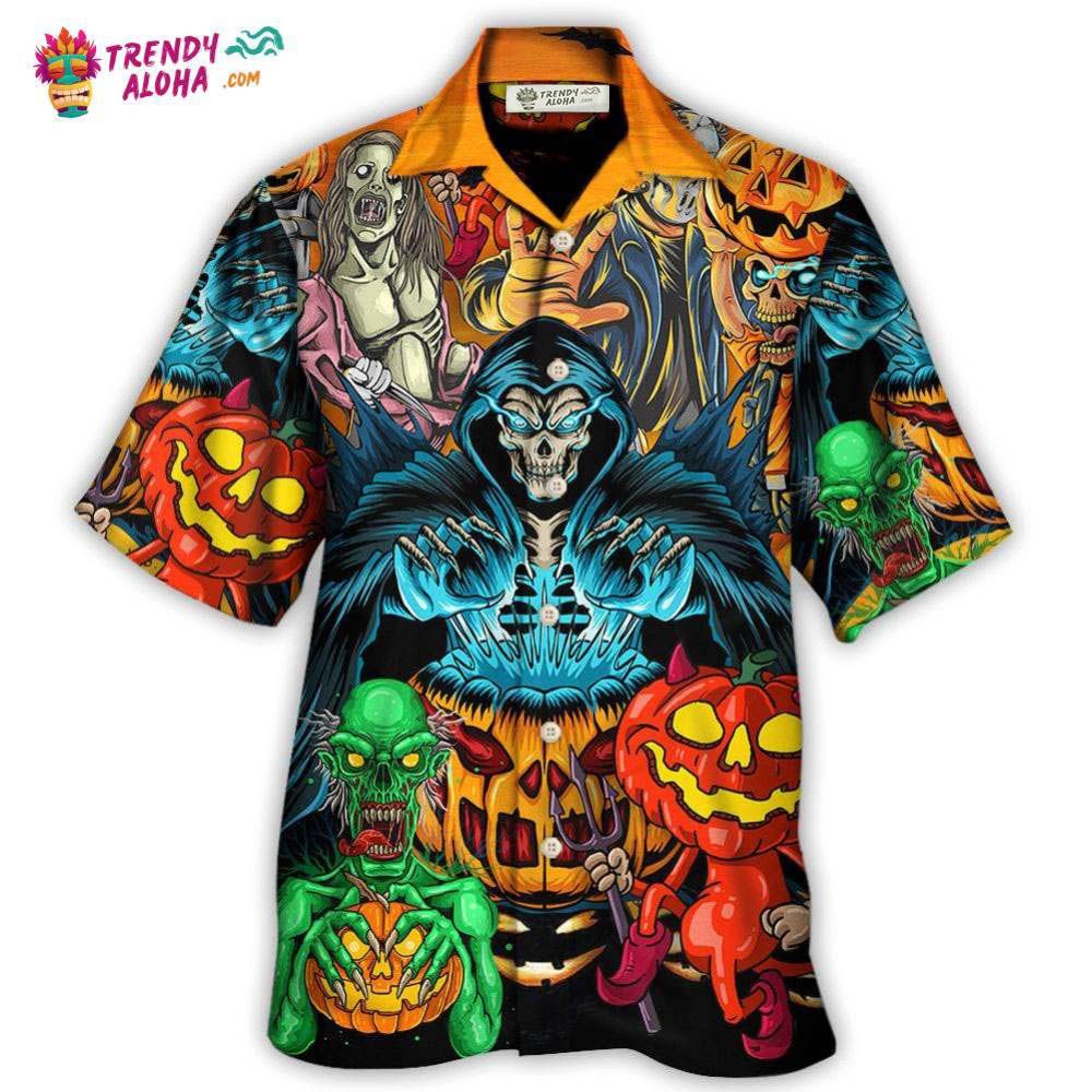 Halloween Scary Skull Pumpkin Horror Art Style Hawaiian Shirt – Trendy Aloha