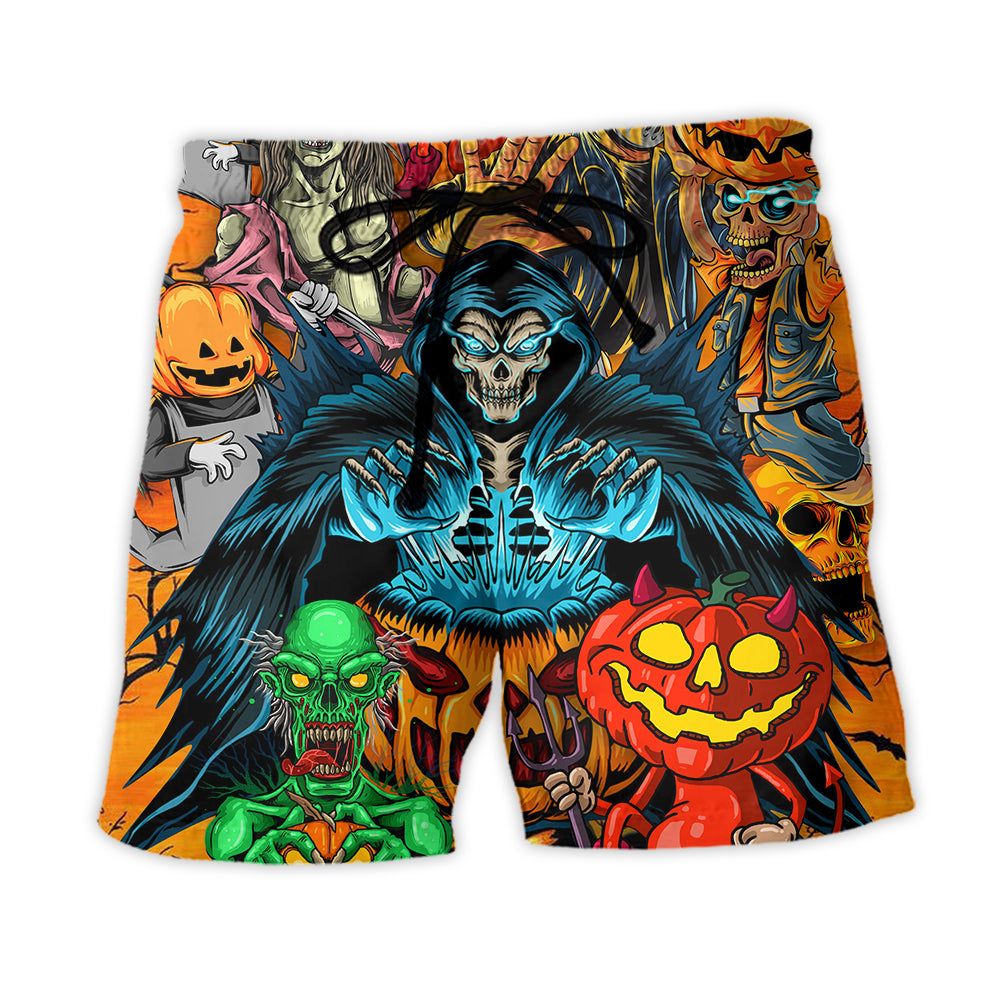 Halloween Scary Skull Pumpkin Horror Art Style Trendy Aloha Hawaiian Beach Shorts