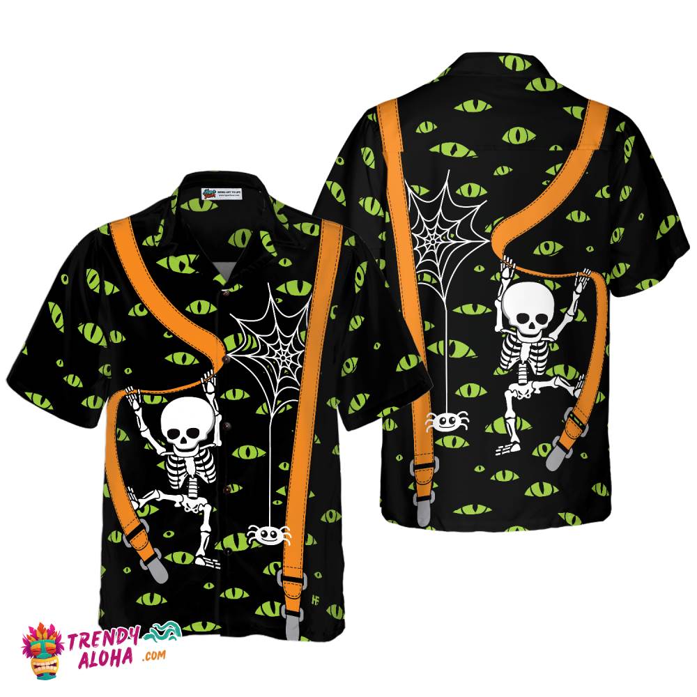 Halloween Skeleton And Monster Eyes Hawaiian Shirt