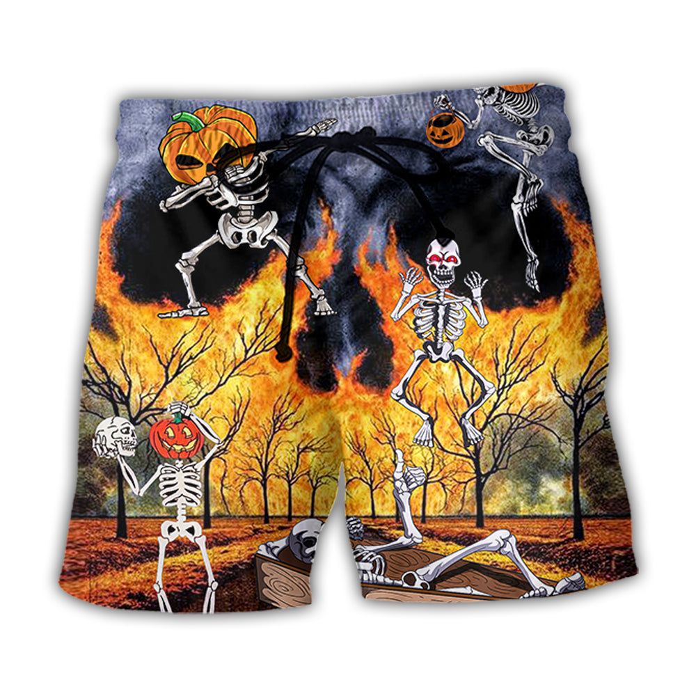 Halloween Skeleton Party Pumpkin Burning Scary Trendy Aloha Hawaiian Beach Shorts