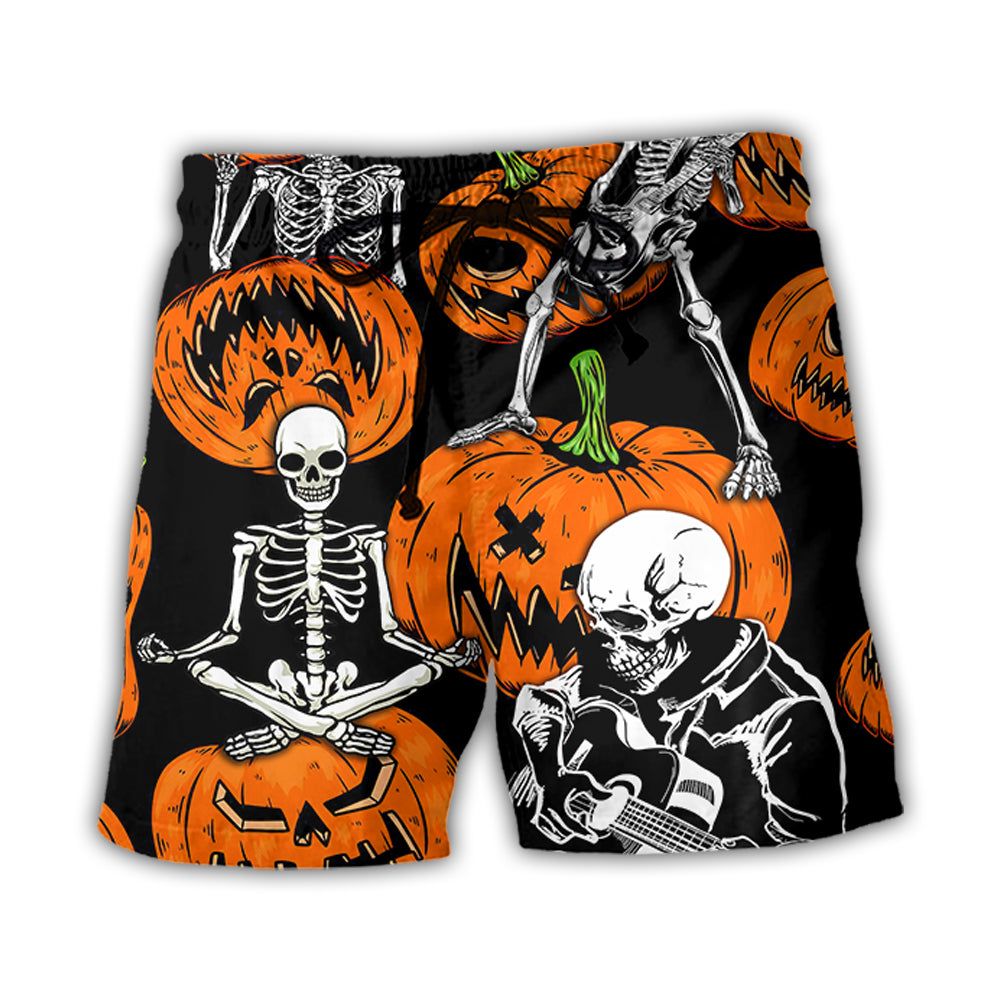 Halloween Skeleton Pumpkin Scary Trendy Aloha Hawaiian Beach Shorts