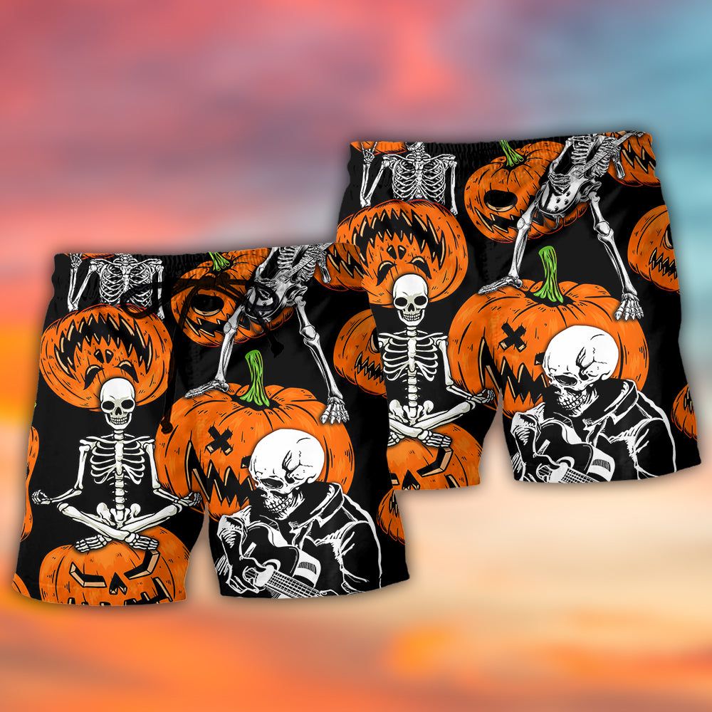 Halloween Skeleton Pumpkin Scary Trendy Aloha Hawaiian Beach Shorts