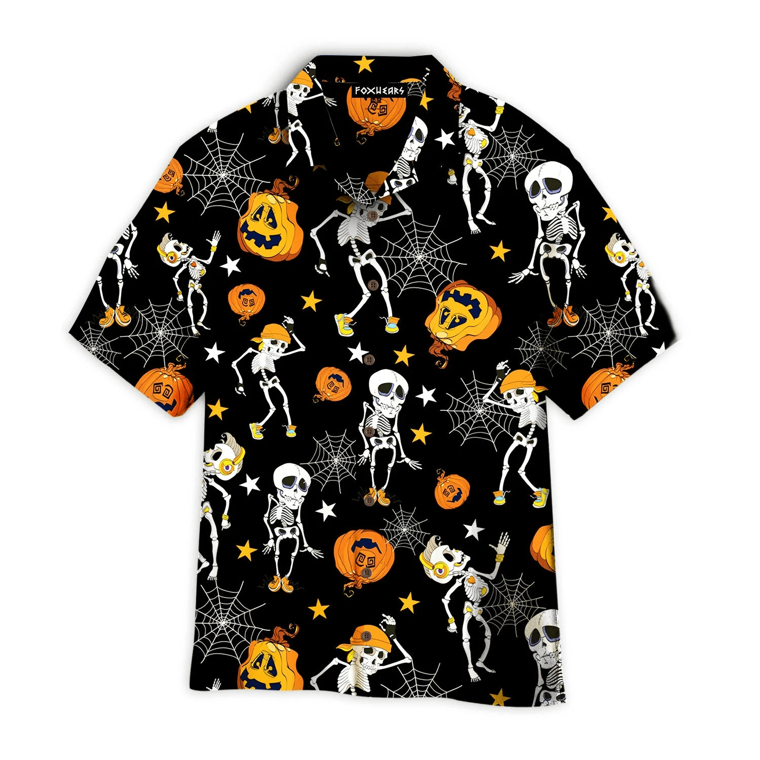Halloween Skeletons Dancing With Pumkins Pattern Hawaiian Shirt