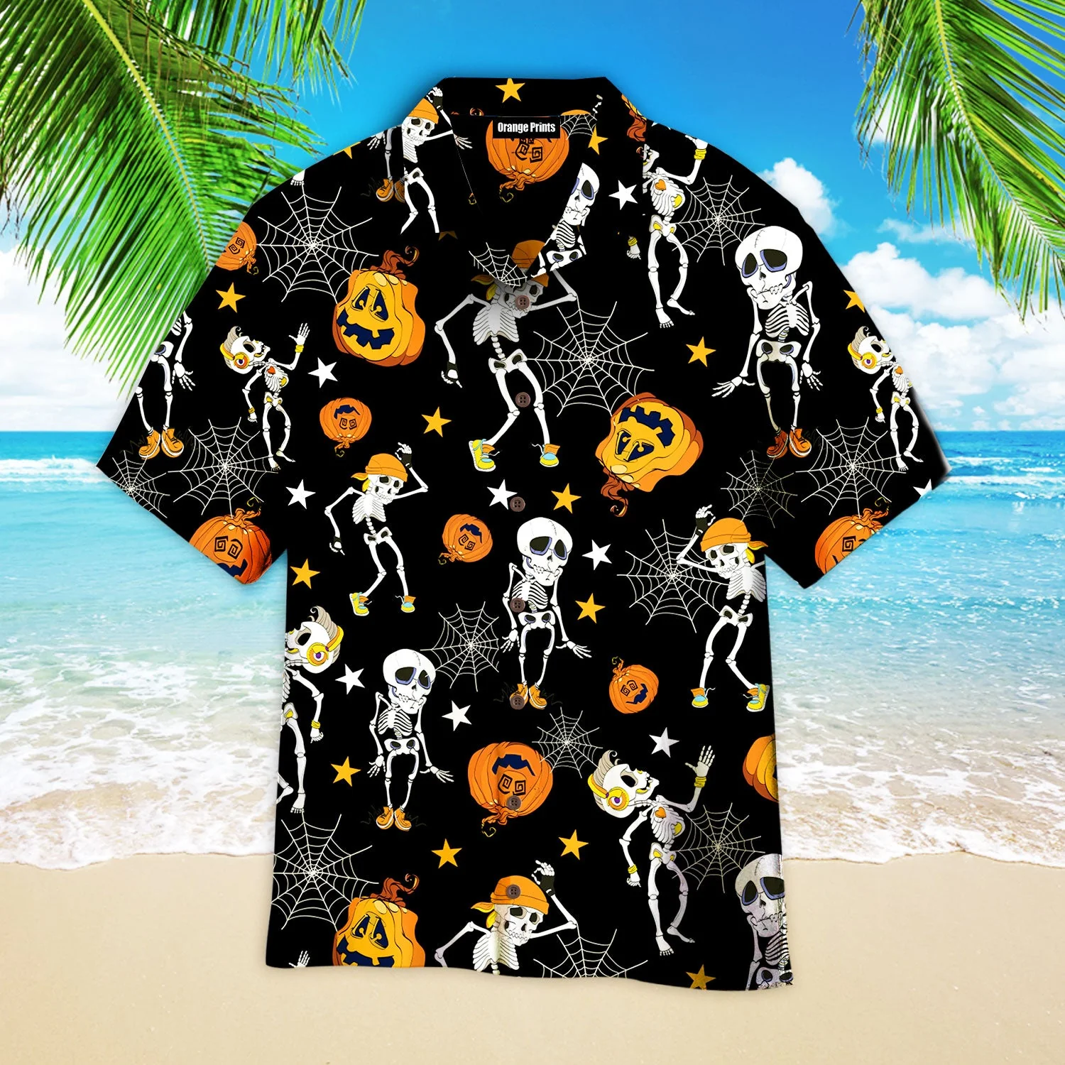 Halloween Skeletons Dancing With Pumkins Pattern Trendy Hawaiian Shirt
