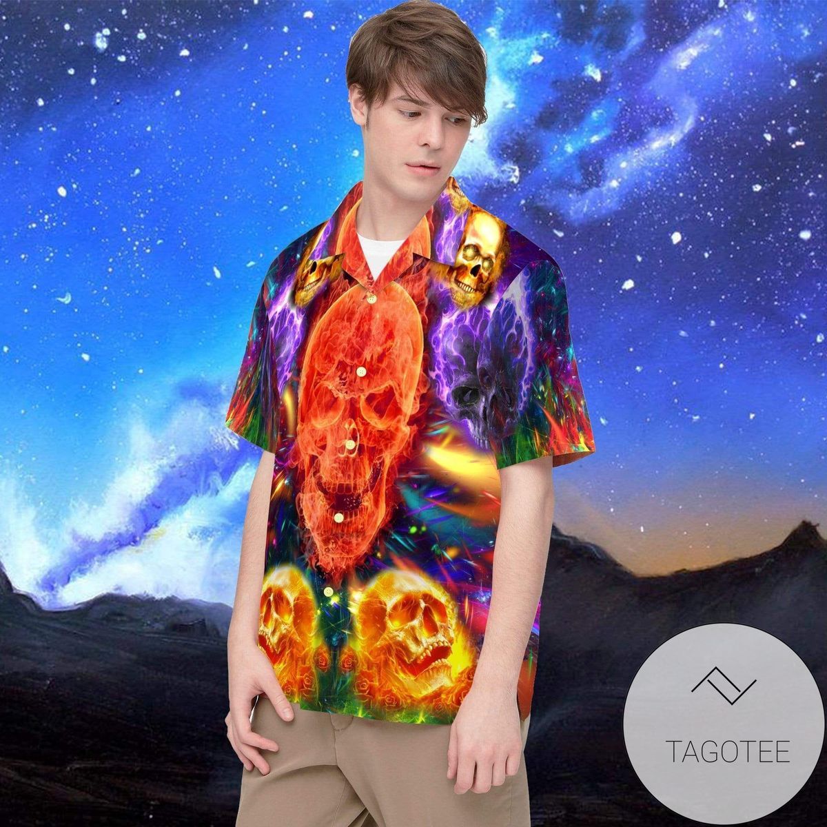 Halloween Skull, a Symbol of Spooky, on Hawaiian Shirt