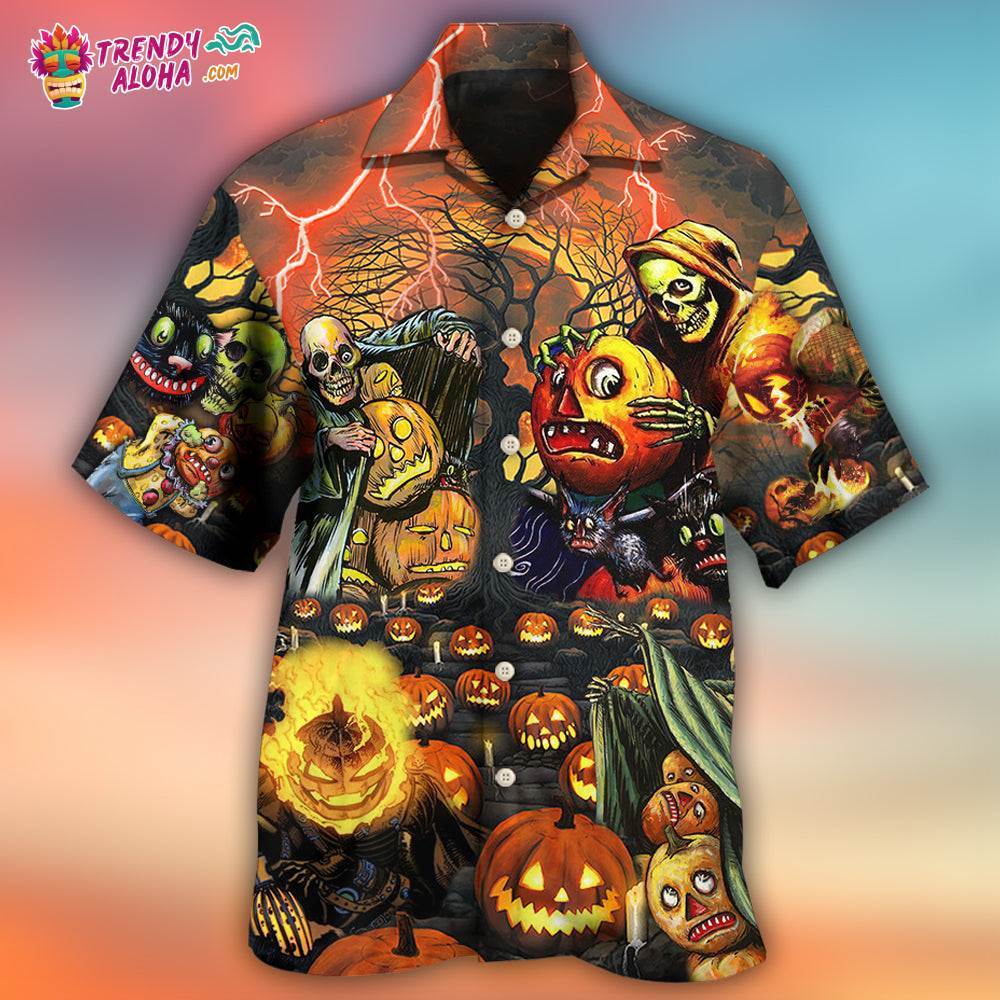 Halloween Skull Dark Pumpkin Scary Hawaiian Shirt – Trendy Aloha