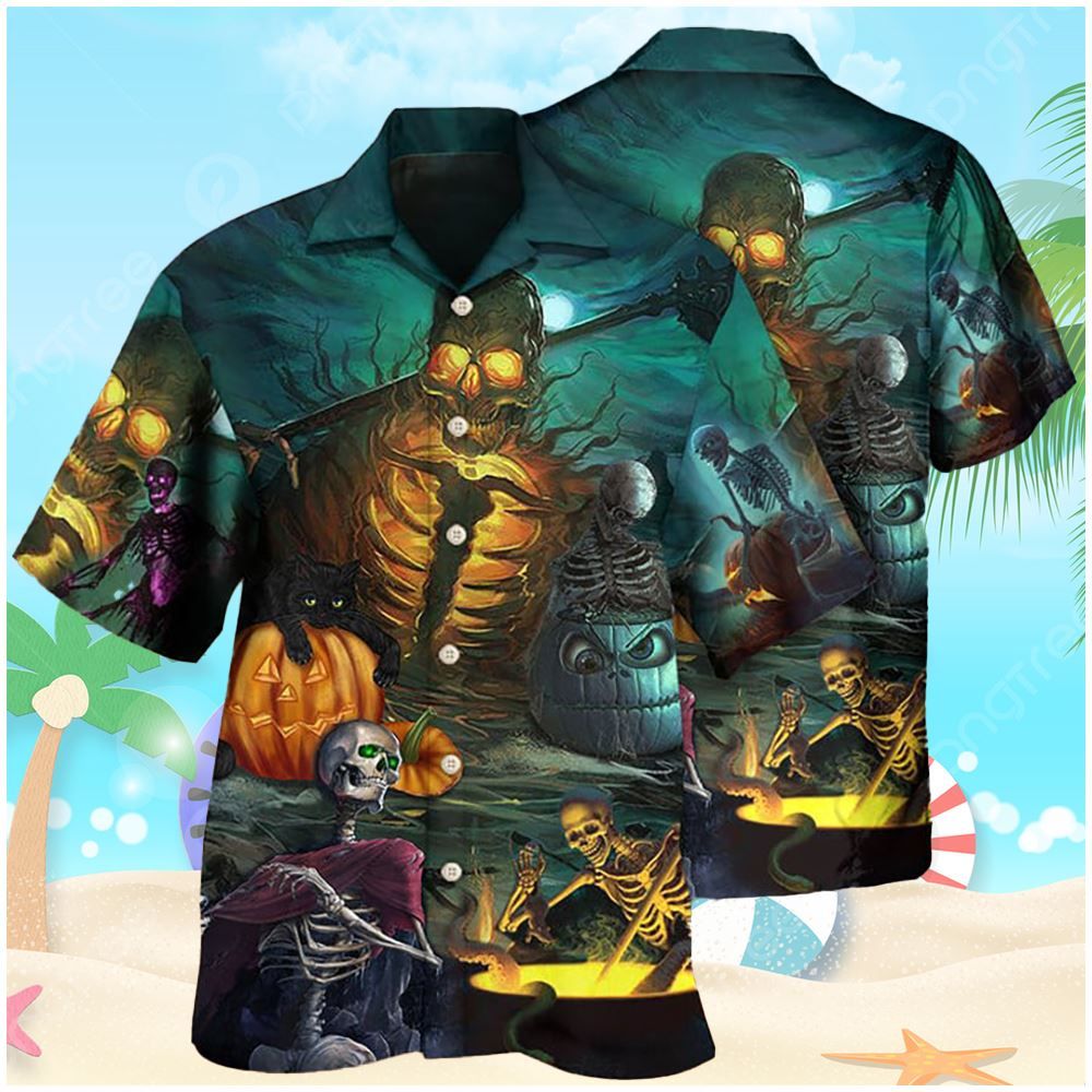 Halloween Skull Dark Scary Pumpkin Hawaiian Shirt