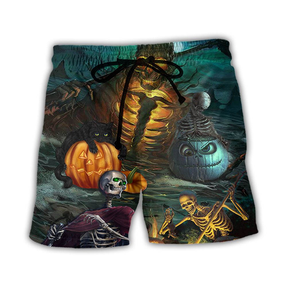 Halloween Skull Dark Scary Trendy Aloha Hawaiian Beach Shorts