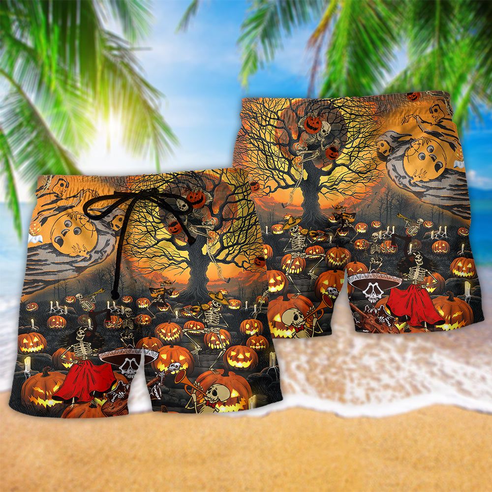 Halloween Skull Darkness Overnight Trendy Aloha Hawaiian Beach Shorts