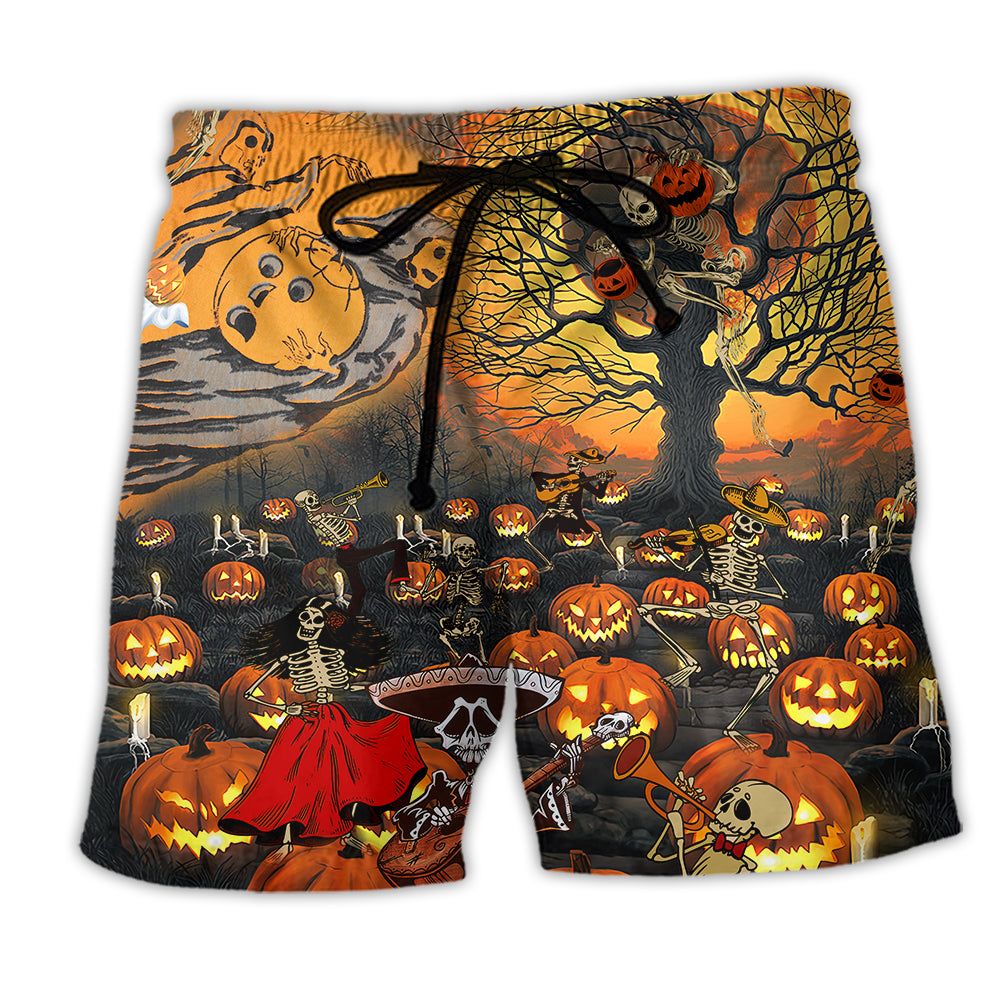 Halloween Skull Darkness Overnight Trendy Aloha Hawaiian Beach Shorts