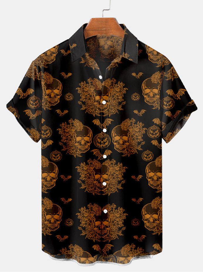 Halloween Skull Print Men’s Short Sleeve Shirt