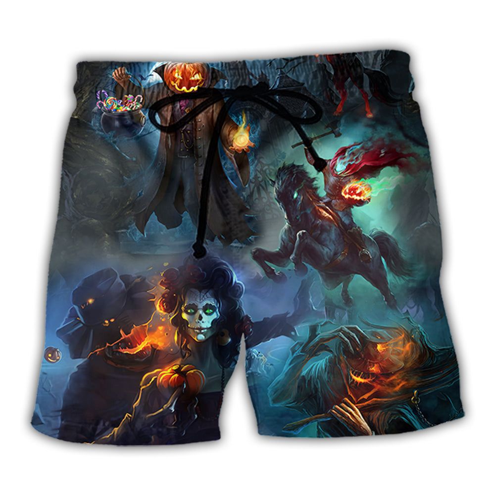 Halloween Skull Pumpkin Scary Sky Night Trendy Aloha Hawaiian Beach Shorts