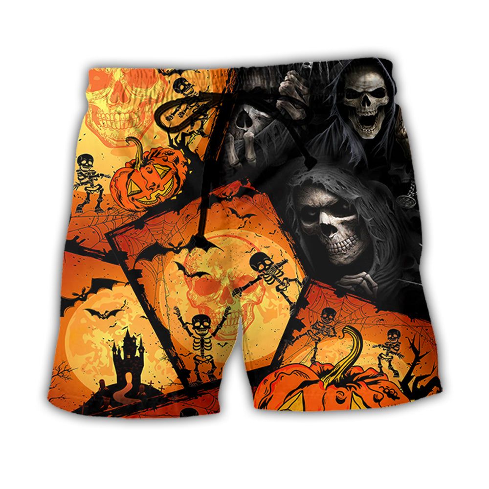 Halloween Skull Pumpkin Scary Trendy Aloha Hawaiian Beach Shorts