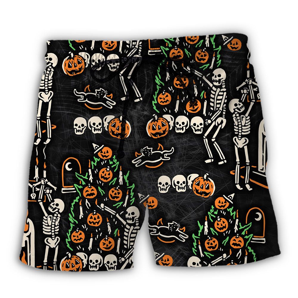 Halloween Skull ’tis The Season To Be Creepy Trendy Aloha Hawaiian Beach Shorts
