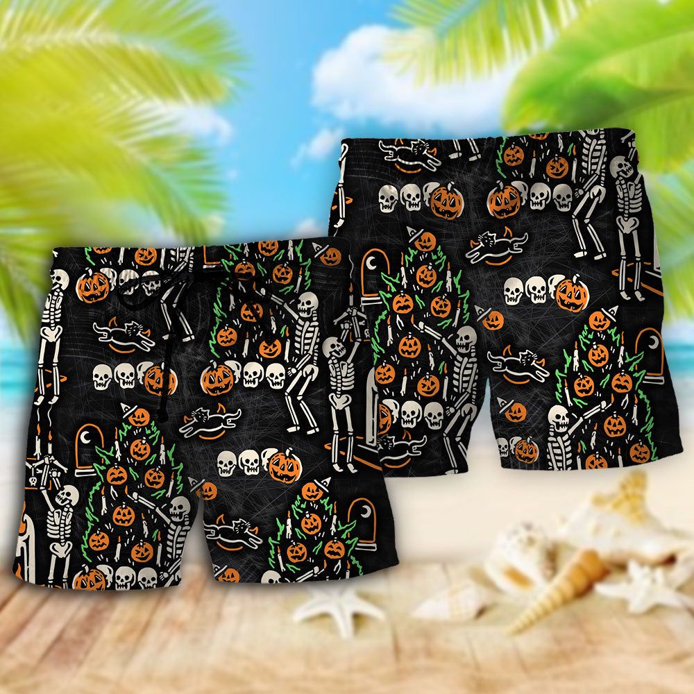 Halloween Skull ’tis The Season To Be Creepy Trendy Aloha Hawaiian Beach Shorts