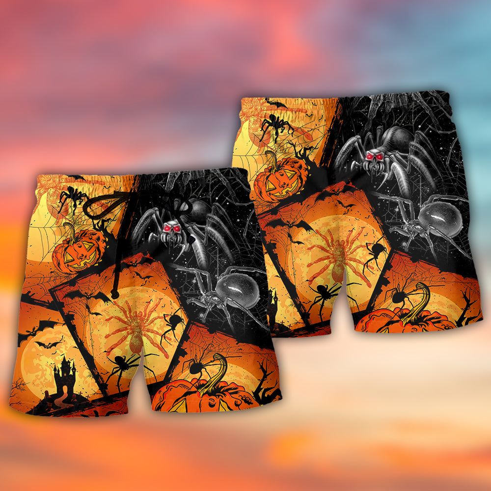 Halloween Spider Pumpkin Scary Trendy Aloha Hawaiian Beach Shorts