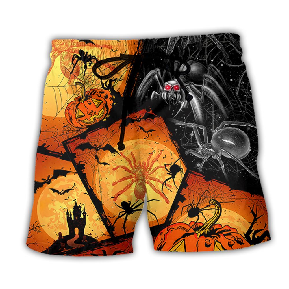 Halloween Spider Pumpkin Scary Trendy Aloha Hawaiian Beach Shorts